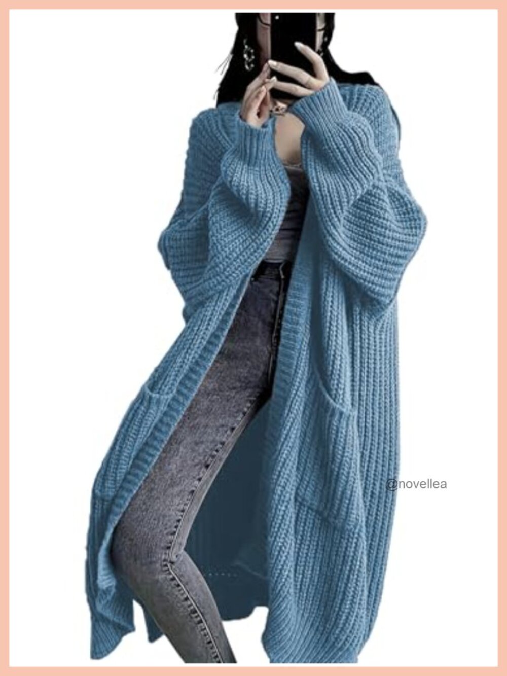 Plus Size Chunky Knit Oversized Open Front Long Cardigan Sweater with Pockets